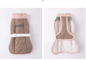 Warm dog winter padded vest, quilted pet winter clothes with fleece lining and reflective strip.
