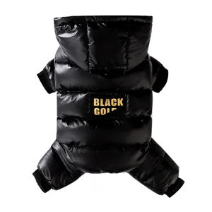 Schwarze wasserdichte warme Haustier Daunenjacke mit Kapuze fuer Hunde und Katzen