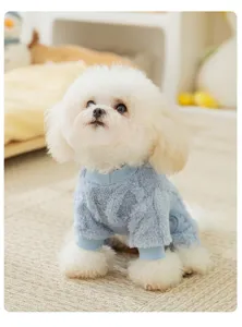 Combinaison douillette en polaire bleue pour chien en automne hiver, vetement chaud pour animaux.