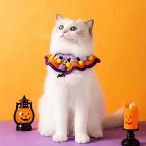Halloween Pet Knitted Collar Cute Pumpkin Ghost Cat Bib Festive Woven Scarf Adjustable Kitten Puppy Dress Up Accessories