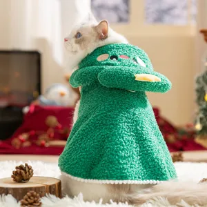Christmas Pet Elk Cape Warm Fleece Dog Clothes Winter Puppy Hooded Costume With Leash Ring For Small Medium Large Dogs Cats