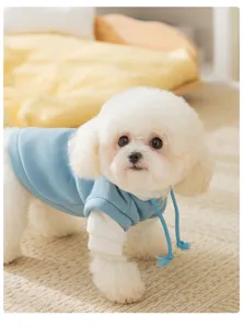 Cute pet dog hooded sweatshirt warm blue fleece clothes for small dogs puppy autumn winter.