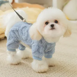 Combinaison quatre pattes en polaire bleue pour chien chat vêtements d'hiver mignons