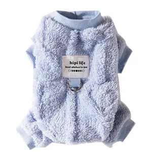 Combinaison chaude d'hiver pour animal mignon polaire douce vêtements chien avec badge bleu