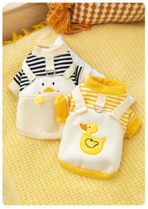 Cute duck striped pet hoodie for dogs cats autumn winter warm two-leg apparel cute pet clothes