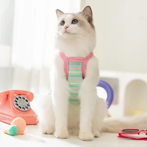 Cute cat striped pet clothes harness summer colorful puppy two-legged vest apparel costume