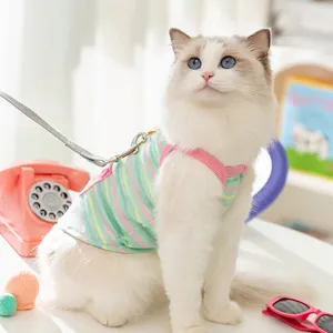 Cute striped pet harness clothes for cats and small dogs breathable summer pet vest apparel