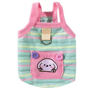Cute striped pet vest for dogs and cats, featuring a lovely pocket and D-ring harness design.