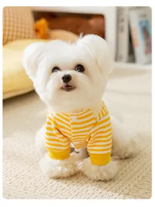 Cute yellow and white striped pet dog sweatshirt autumn winter warm puppy two-legged clothes cat apparel