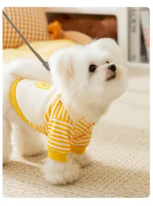 Cute striped pet hoodie for dogs and cats, featuring warm fleece and adorable penguin design.