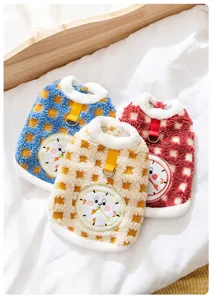 Cute cartoon alarm clock pet fleece clothes for cats and small dogs, warm winter two-legged apparel.