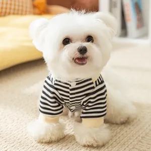 Cute striped dog sweatshirt for small pets, cozy fleece pet clothes for autumn and winter.