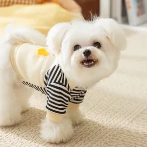 Cute autumn winter pet dog striped sweater warm two-leg apparel for small dogs and cats