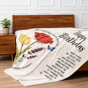 Flannel birthday blanket for women printed soft cozy throw gift for female friend daughter