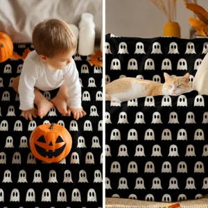 Halloween black ghost throw blanket soft lightweight fleece blanket for sofa bed decor