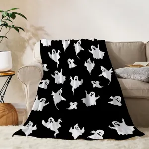 Halloween black ghost throw blanket soft lightweight fleece blanket for sofa bed living room