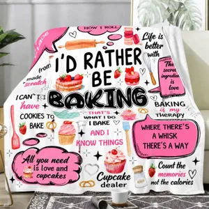 Cozy baking themed fleece blanket with cute cupcake print for home warmth and gift