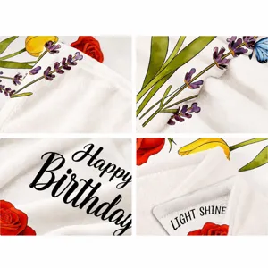 Women's birthday gift flannel blanket with watercolor floral print and sweet text details.