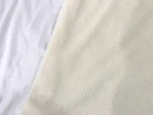 Vue en gros plan d'un tissu en peluche douce à double couche et d'une doublure lisse et chaude.