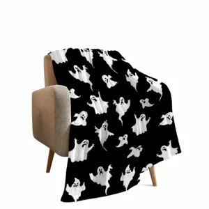 Halloween black ghost fleece blanket for sofa bed and living room decor throw