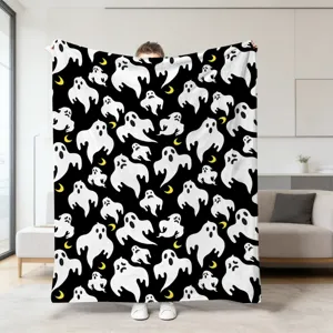 Halloween Decke mit Geist Muster Flauschig Weich Sofa Wohndecke Kuscheldecke Schlafzimmer Neu