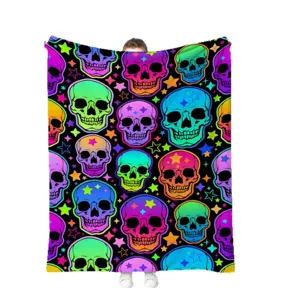 Halloween Neonschaedel Flauschige Decke Bunte Totenkopf Wohndecke Sofa Kuscheldecke