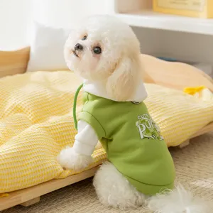Cozy pet hoodie for small dogs cats, green white pullover with cute pug print design.