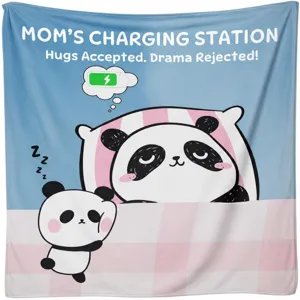 Schattige panda moeder fleece deken zacht en gezellig cadeau voor moeder thuistextiel