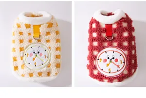 Cute cartoon clock pattern pet fleece clothes for cats and small dogs in autumn and winter.