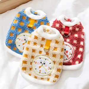 Cute cartoon clock fleece pet clothes for small dogs and cats, warm autumn winter vest apparel.