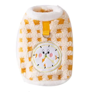 Cute cartoon clock fleece pet vest for cats and small dogs autumn winter warm clothes.