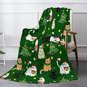 Christmas Cat Throw Blanket Soft Fluffy Warm Flannel Fleece Blanket Cozy Holiday Bed Blanket For Living Room Bedroom Home Decor