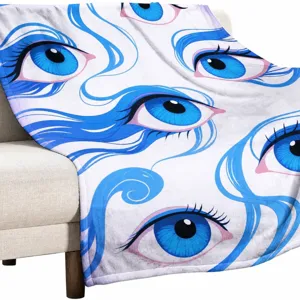 Soft Flannel Fleece Throw Blanket Lightweight Warm Cozy Microfiber Blanket For Sofa Bed Couch Blue Eyes Pattern