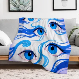 Soft flannel throw blanket plush blanket for sofa bed lightweight blue eyes design warm cozy