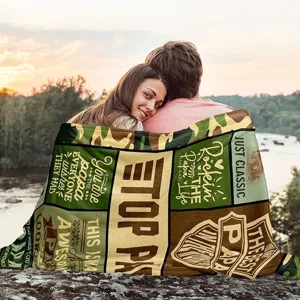 Custom flannel blanket for dad, personalized father's day gift, cozy fleece throw blanket detail.