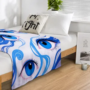 Flannel throw blanket soft plush cozy blanket for sofa bed lightweight blue eyes pattern blanket
