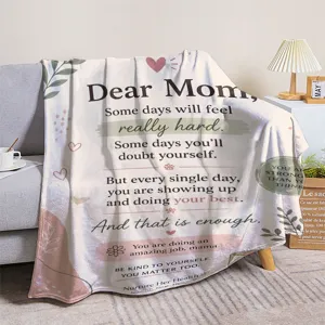 Mother's Day fleece blanket gift for mom, cozy flannel throw blanket for sofa nap and bed.