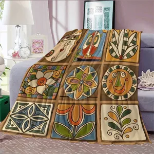 Vintage floral flannel blanket retro hand-painted throw blanket for sofa cozy decor home use