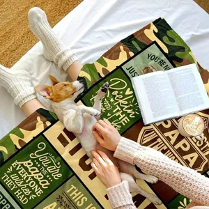 Customized flannel blanket with camouflage and loving father text design, cozy home decor gift.