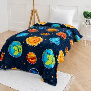 Coperta in Pile con Pianeta Spaziale Cartone Animato Morbida Calda Coperta per Pisolino Sistema Solare per Letto Divano Casa