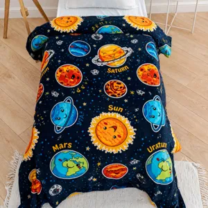 Morbida coperta di peluche pianeta spazio sistema solare cartone animato per letto.