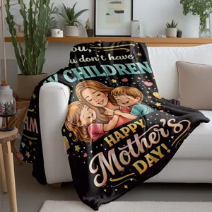 Cozy Mother's Day flannel blanket featuring cute mom and children hug print for warm gift.