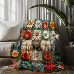 Vintage floral flannel throw blanket cozy sofa cover soft warm home decor bedding