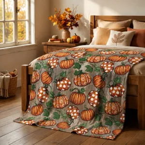 Vintage wood grain pumpkin flannel blanket Thanksgiving decorative throw blanket nap blanket