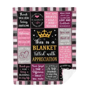 Cozy appreciation print fleece blanket with crown design, warm nap blanket for home use.