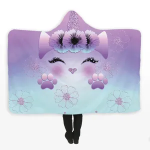Couverture à capuche licorne douillette avec design dégradé violet mignon, cape polaire.