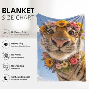Fluffy tiger print flannel blanket soft cozy warm cute animal throw blanket for bed sofa