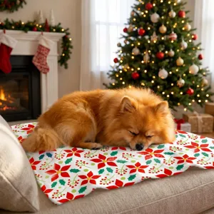 Cozy Christmas Poinsettia flannel blanket soft warm plush holiday home decor blanket