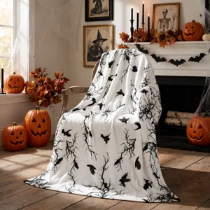 Coperta in peluche con stampa di corvo e ramo gotico decorazione di Halloween