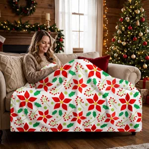 Christmas flannel blanket red poinsettia cozy soft holiday throw for couch living room decor